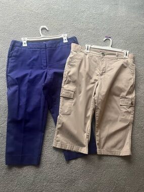 Dress Barn and L 2 pair capri Pants — purple & Khaki